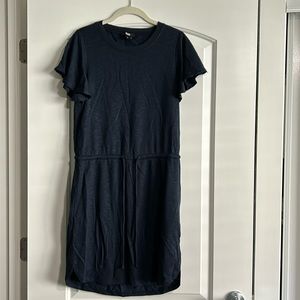 Paige navy drawstring dress with ruffle sleeves